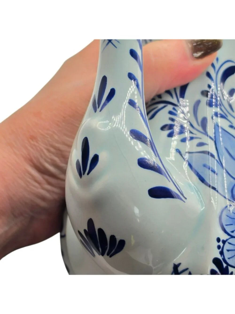 Hand-Painted Delft Blue Ceramic Teapot Lid Floral Design Holland Vintage Decor